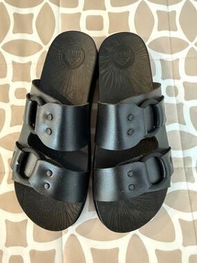Black Reef Double-Strap Slide Sandals